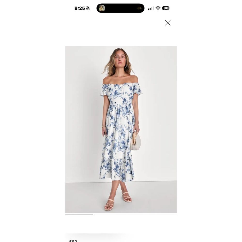 Lulus Delightfully Sweet White Floral Off-the-Shoulder Midi Dress